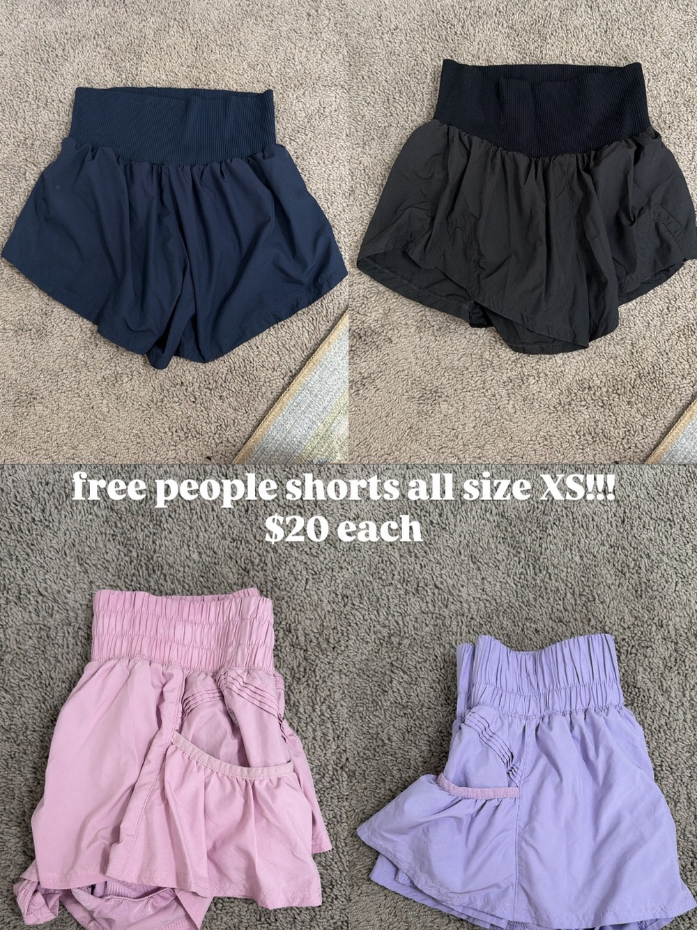 Free People Smocked Waist Shorts — Navy, Black, Pink, Lavender